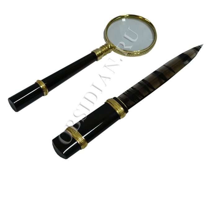 Канцелярский набор (лупа и нож) из камня ЛН-3-2