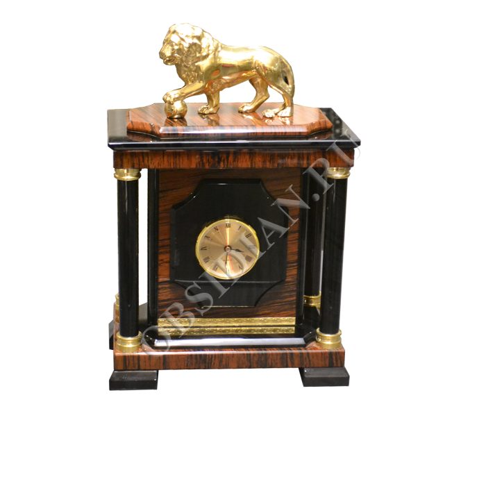 Часы-сейф из обсидиана со львом СФ-9-3