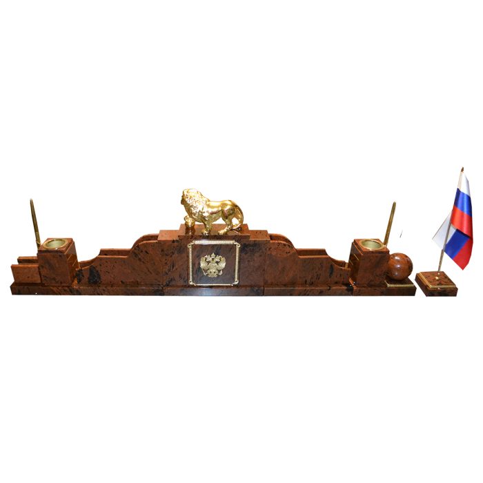 Настольный набор на стол руководителя из камня со львом из бронзы "Дипломат-Е 1-3"