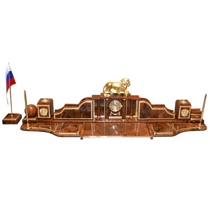 Настольный набор на стол руководителя из камня со львом из бронзы "Дипломат-Е 1-3"