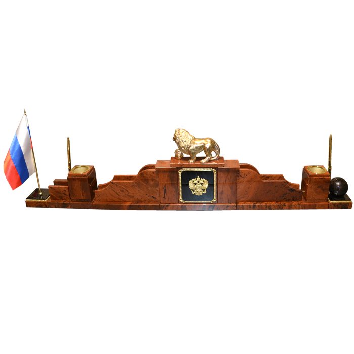 Настольный набор на стол руководителя из камня с бронзовым львом  "Дипломат-Е 13-3"