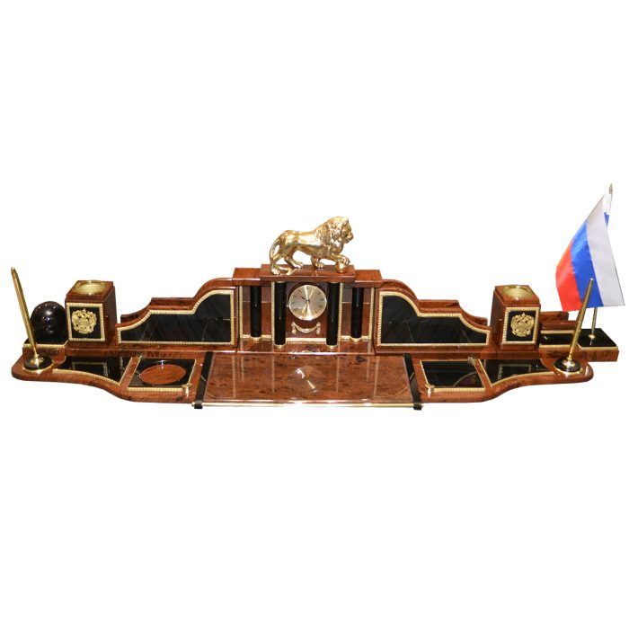 Настольный набор на стол руководителя из камня с бронзовым львом  "Дипломат-Е 13-3"