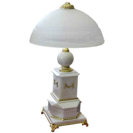 Настольная лампа  из камня (мрамор), белая «Царский 6»