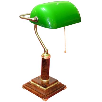Настольная лампа  из камня с зеленым плафоном  «Квадро 1»