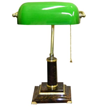 Настольная лампа  из камня с зеленым плафоном  «Квадро 2»