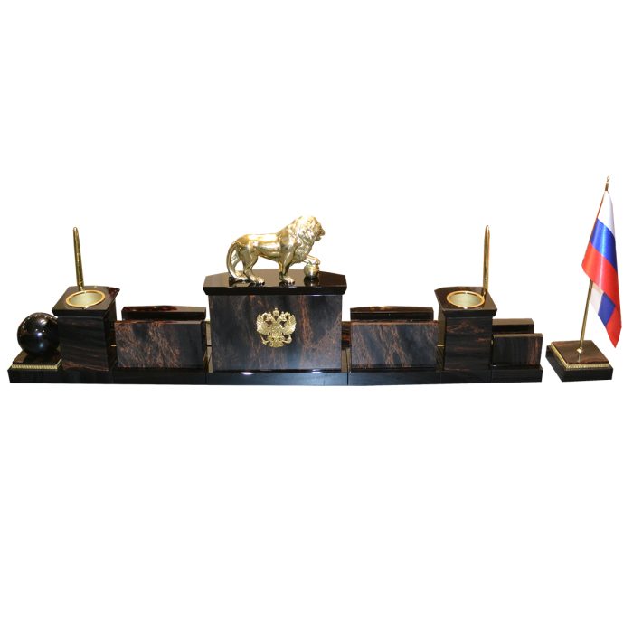 Офисный набор из обсидиана с бронзовым львом "Престиж 2-3"