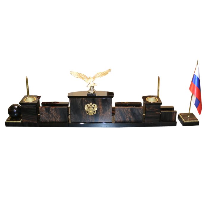 Офисный набор из обсидиана с бронзовым орлом  "Престиж 2-4"