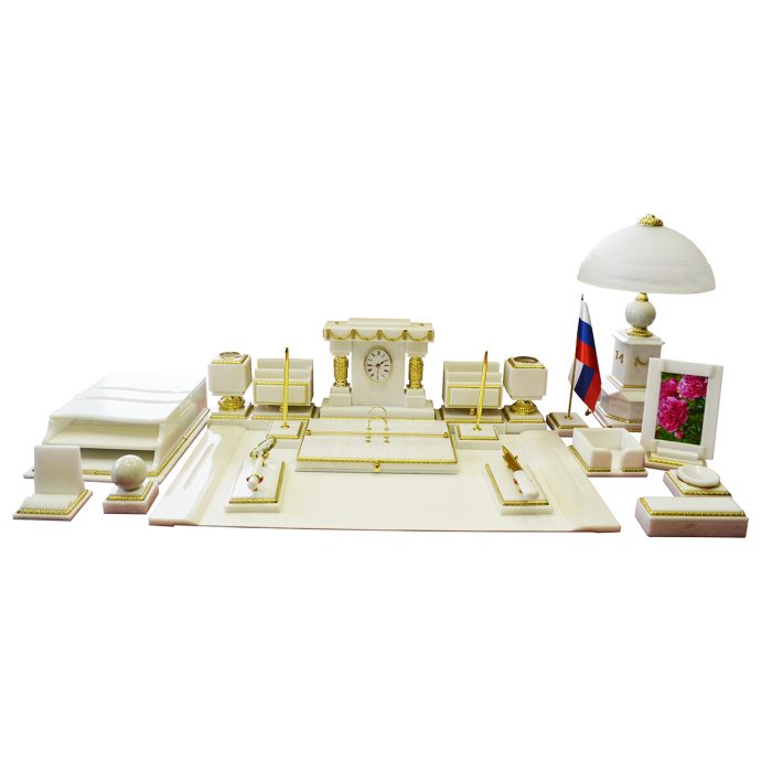 Элитный письменный набор на стол руководителя из камня (белый мрамор) "Царский 6-VIP12"