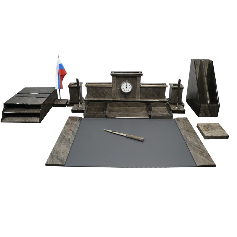 Настольный  набор для руководителя из серого обсидиана  "Королевский 4-15-VIP6"