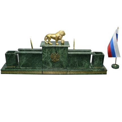 Настольный набор из зеленого мрамора  с фигурой льва "Лорд 2-3"