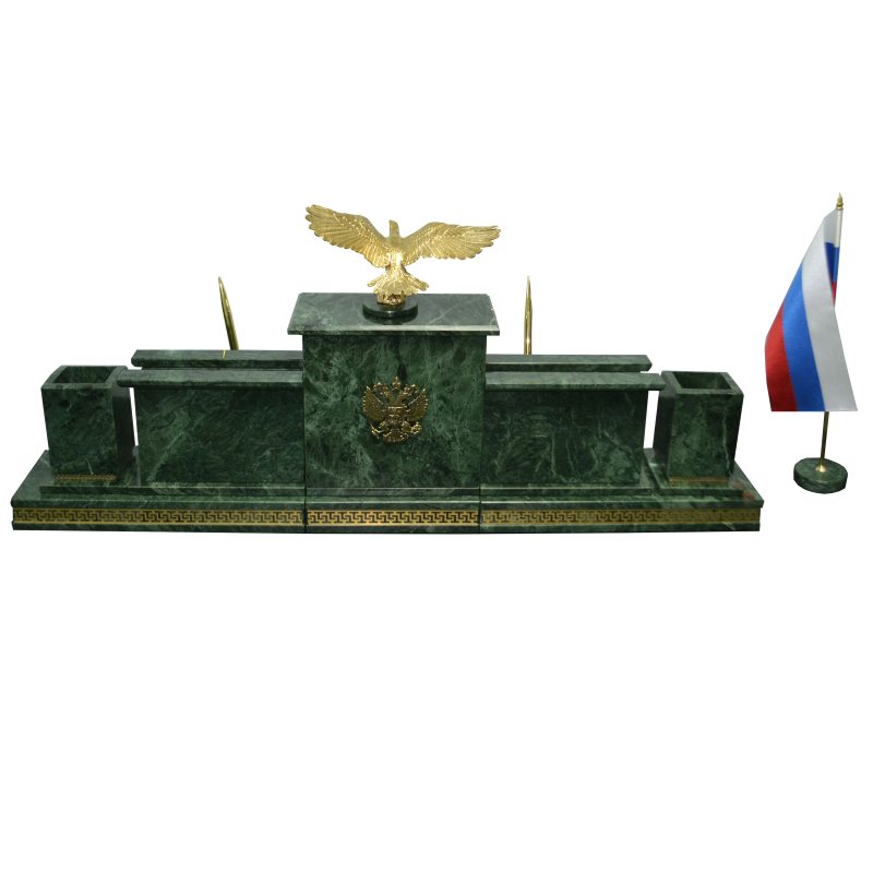 Настольный набор из зеленого мрамора  с фигурой орла "Лорд 2-4"