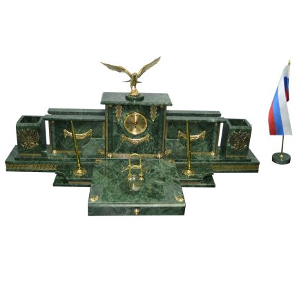 Настольный набор из зеленого мрамора  с фигурой орла "Лорд 2-4"