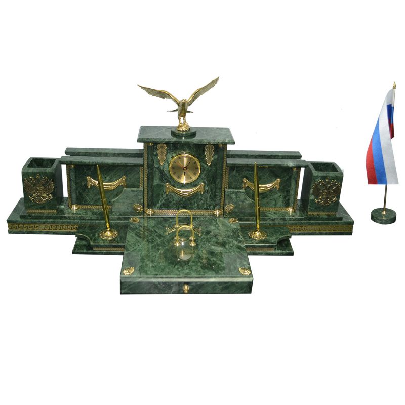 Настольный набор из зеленого мрамора  с фигурой орла "Лорд 2-4"