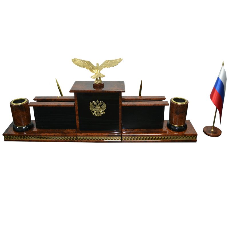 Настольный набор из обсидиана  с фигурой орла "Лорд 13-4 VIP2"